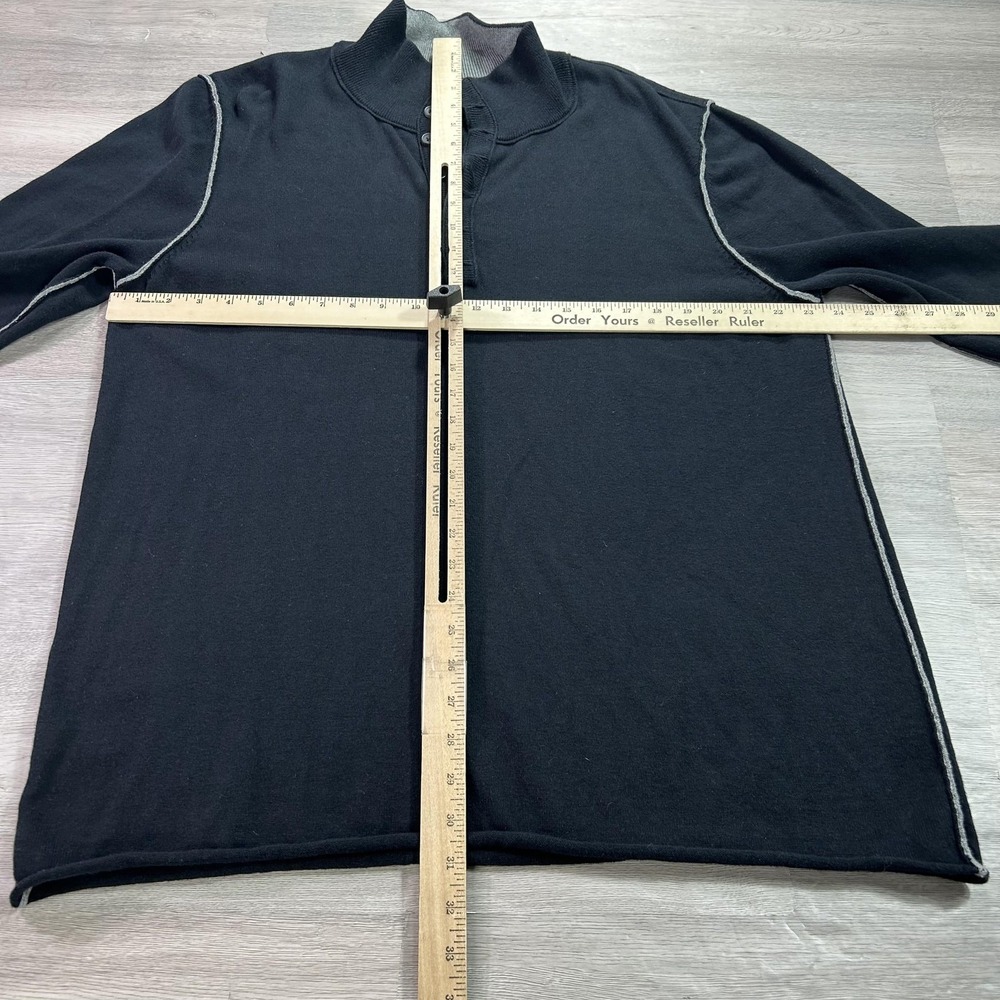 Carbon 2 Cobalt Sweater Mens 2XL Black Cotton Cashmere Henley Mock Neck Knit - Picture 4 of 10